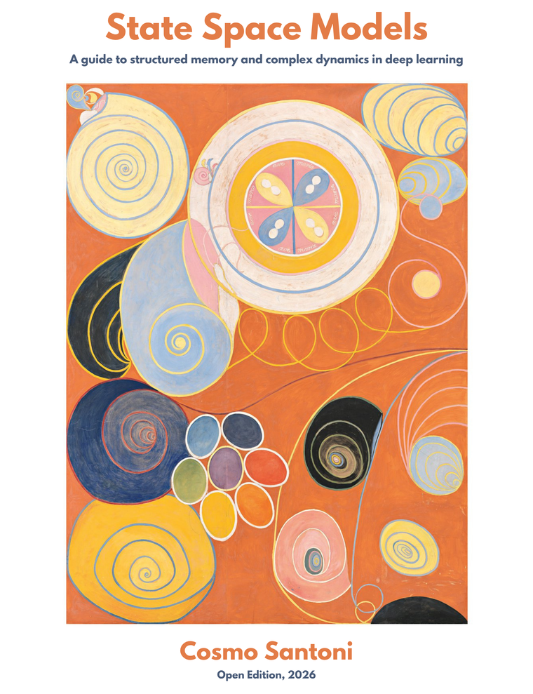 Front cover of the book State Space Models: the title in orange above an abstract spiral motif.